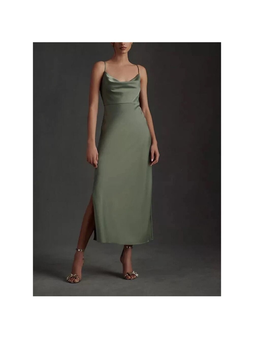 BHLDN Green Cali Satin Charmeuse Dress